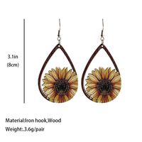 1 Pair Retro Cactus Sunflower Water Droplets Wood Hollow Out Women's Drop Earrings main image 3