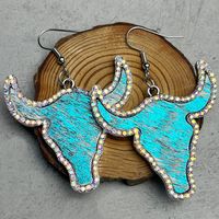 1 Pair Cowboy Style Bull Head Alloy Leather Inlay Rhinestones Women's Drop Earrings sku image 3