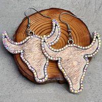 1 Pair Cowboy Style Bull Head Alloy Leather Inlay Rhinestones Women's Drop Earrings sku image 1