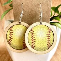 1 Pair Fashion Baseball Basketball Football Patchwork Pu Leather Drop Earrings sku image 6