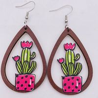 1 Pair Cute Cactus Sika Deer Mushroom Wood Women's Drop Earrings sku image 2
