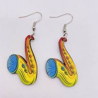 1 Pair Fashion Musical Instrument Wood Water Drop Women's Drop Earrings sku image 1