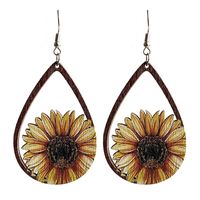 1 Pair Retro Cactus Sunflower Water Droplets Wood Hollow Out Women's Drop Earrings main image 6