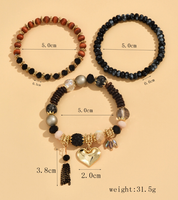 1 Set Fashion Heart Shape Alloy Resin Beaded Tassel Inlay Rhinestones Women's Bracelets main image 3