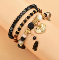 1 Set Fashion Heart Shape Alloy Resin Beaded Tassel Inlay Rhinestones Women's Bracelets main image 2