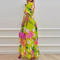 Women's Irregular Skirt Hawaiian V Neck Printing Short Sleeve Color Block Maxi Long Dress Holiday Street main image 5