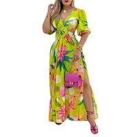 Women's Irregular Skirt Hawaiian V Neck Printing Short Sleeve Color Block Maxi Long Dress Holiday Street main image 4