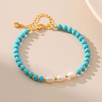 Style Ethnique Géométrique Turquoise Perle D'eau Douce Le Cuivre Perlé Bracelets main image 1