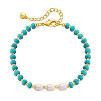 Ethnic Style Geometric Turquoise Freshwater Pearl Copper Beaded Bracelets sku image 1