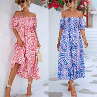 Women's A-line Skirt Vacation Boat Neck Printing Short Sleeve Flower Maxi Long Dress Street main image 1