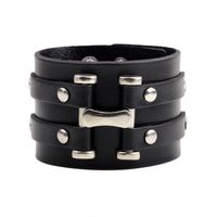 1 Piece Punk Letter Solid Color Alloy Leather Polishing Men's Wristband main image 2