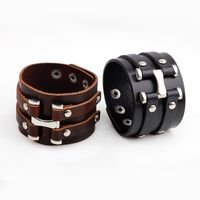 1 Piece Punk Letter Solid Color Alloy Leather Polishing Men's Wristband main image 1