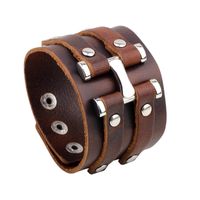 1 Piece Punk Letter Solid Color Alloy Leather Polishing Men's Wristband sku image 1