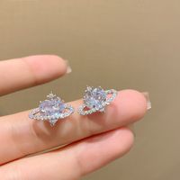 1 Pair Fashion Heart Shape Flower Bow Knot Copper Inlay Artificial Pearls Zircon Earrings sku image 2