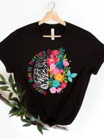 Women's T-shirt Short Sleeve T-shirts Printing Casual Letter Colorful Flower main image 5