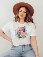 Women's T-shirt Short Sleeve T-shirts Printing Casual Letter Colorful Flower main image 6