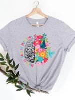 Women's T-shirt Short Sleeve T-shirts Printing Casual Letter Colorful Flower main image 7