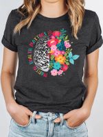 Women's T-shirt Short Sleeve T-shirts Printing Casual Letter Colorful Flower main image 2