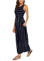 Women's A-line Skirt Fashion Streetwear Round Neck Printing Sleeveless Stripe Maxi Long Dress Daily main image 2