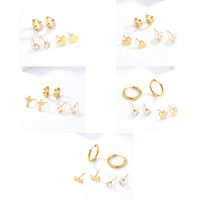 3 Pairs Fashion Simple Style Cross Heart Shape Butterfly Stainless Steel Plating Inlay Pearl Zircon Ear Studs main image 1