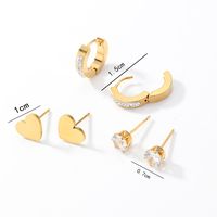 3 Pairs Fashion Simple Style Cross Heart Shape Butterfly Stainless Steel Plating Inlay Pearl Zircon Ear Studs sku image 5