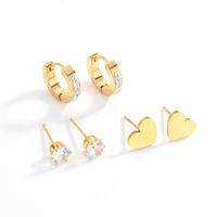 3 Pairs Fashion Simple Style Cross Heart Shape Butterfly Stainless Steel Plating Inlay Pearl Zircon Ear Studs main image 10