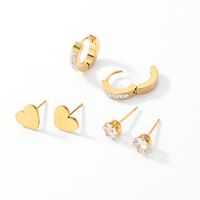 3 Pairs Fashion Simple Style Cross Heart Shape Butterfly Stainless Steel Plating Inlay Pearl Zircon Ear Studs main image 9