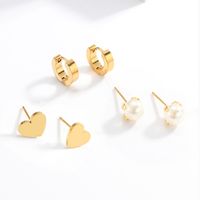 3 Pairs Fashion Simple Style Cross Heart Shape Butterfly Stainless Steel Plating Inlay Pearl Zircon Ear Studs main image 8