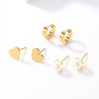 3 Pairs Fashion Simple Style Cross Heart Shape Butterfly Stainless Steel Plating Inlay Pearl Zircon Ear Studs main image 7