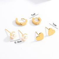 3 Pairs Fashion Simple Style Cross Heart Shape Butterfly Stainless Steel Plating Inlay Pearl Zircon Ear Studs sku image 4
