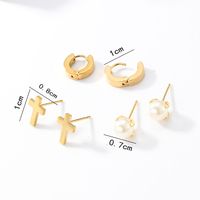 3 Pairs Fashion Simple Style Cross Heart Shape Butterfly Stainless Steel Plating Inlay Pearl Zircon Ear Studs sku image 3
