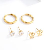 3 Pairs Fashion Simple Style Cross Heart Shape Butterfly Stainless Steel Plating Inlay Pearl Zircon Ear Studs main image 4