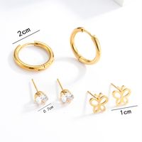3 Pairs Fashion Simple Style Cross Heart Shape Butterfly Stainless Steel Plating Inlay Pearl Zircon Ear Studs sku image 2