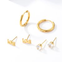 3 Pairs Fashion Simple Style Cross Heart Shape Butterfly Stainless Steel Plating Inlay Pearl Zircon Ear Studs main image 3