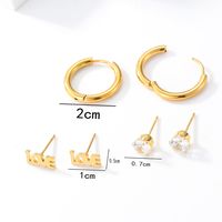 3 Pairs Fashion Simple Style Cross Heart Shape Butterfly Stainless Steel Plating Inlay Pearl Zircon Ear Studs sku image 1