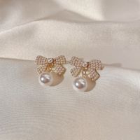 Fashion Bow Knot Alloy Plating Inlay Artificial Gemstones Pearl Women's Drop Earrings 1 Pair sku image 84