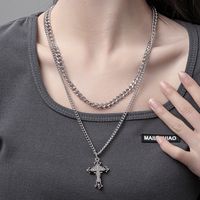 Hip-hop Cross Stainless Steel Inlay Rhinestones Layered Necklaces main image 1