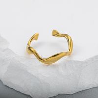 Retro Waves Titanium Steel Plating 18k Gold Plated Wave Ring main image 4