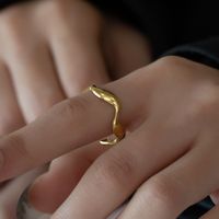 Retro Waves Titanium Steel Plating 18k Gold Plated Wave Ring main image 5