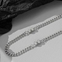 Hip-hop Geometric Titanium Steel Polishing Artificial Pearls Necklace main image 4