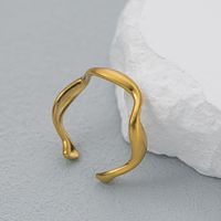 Retro Waves Titanium Steel Plating 18k Gold Plated Wave Ring main image 3