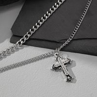 Hip-hop Cross Stainless Steel Inlay Rhinestones Layered Necklaces main image 5