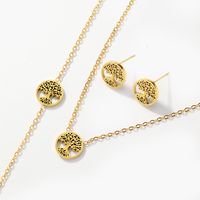 1 Set Fashion Round Square Tree Stainless Steel Plating Inlay Artificial Diamond 18k Gold Plated Women's Earrings Necklace sku image 5