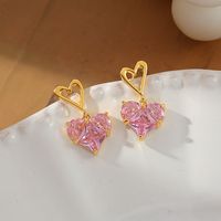 1 Pair Fashion Heart Shape Alloy Plating Artificial Crystal Women's Drop Earrings main image 6