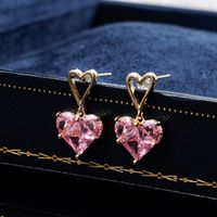 1 Pair Fashion Heart Shape Alloy Plating Artificial Crystal Women's Drop Earrings main image 5