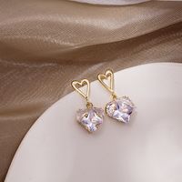 1 Pair Fashion Heart Shape Alloy Plating Artificial Crystal Women's Drop Earrings main image 2