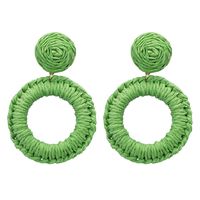 1 Pair Hawaiian Bohemian Simple Style Round Handmade Braid Hollow Out Alloy Raffia Straw Drop Earrings sku image 4