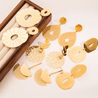 1 Pair Fashion Semicircle Round Oval Plating Hollow Out Stainless Steel 18k Gold Plated Drop Earrings main image 1