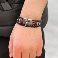 Retro Cross Pu Leather Alloy Braid Unisex Bracelets main image 1