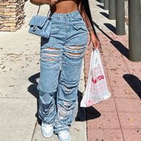 Women's Daily Streetwear Solid Color Full Length Ripped Jeans Straight Pants main image 3